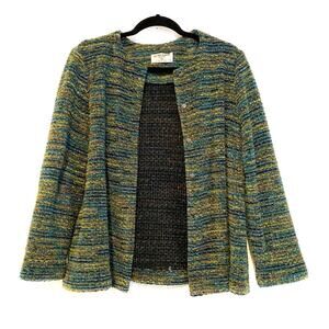 Vintage‎ Alfred Dunner 16 Petite Blue Green Chunky Knit Cardigan Sweater Grandma